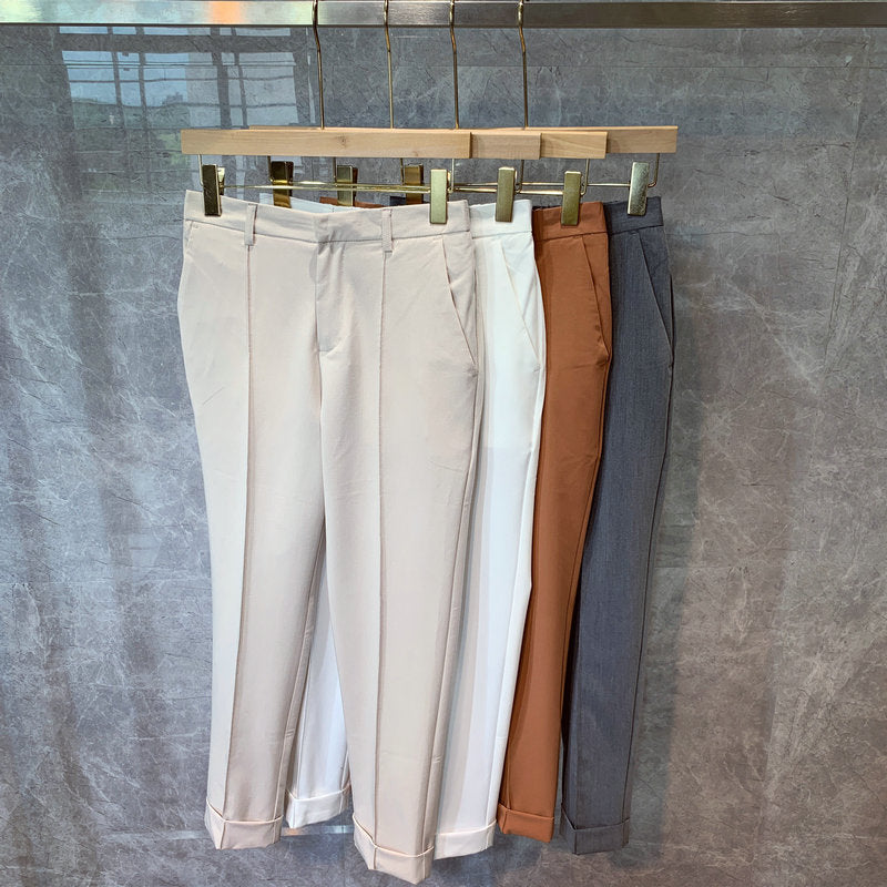 Men's Casual Cropped Trousers Straight Trousers