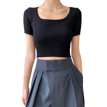 Square Neck Knitted Crop Top