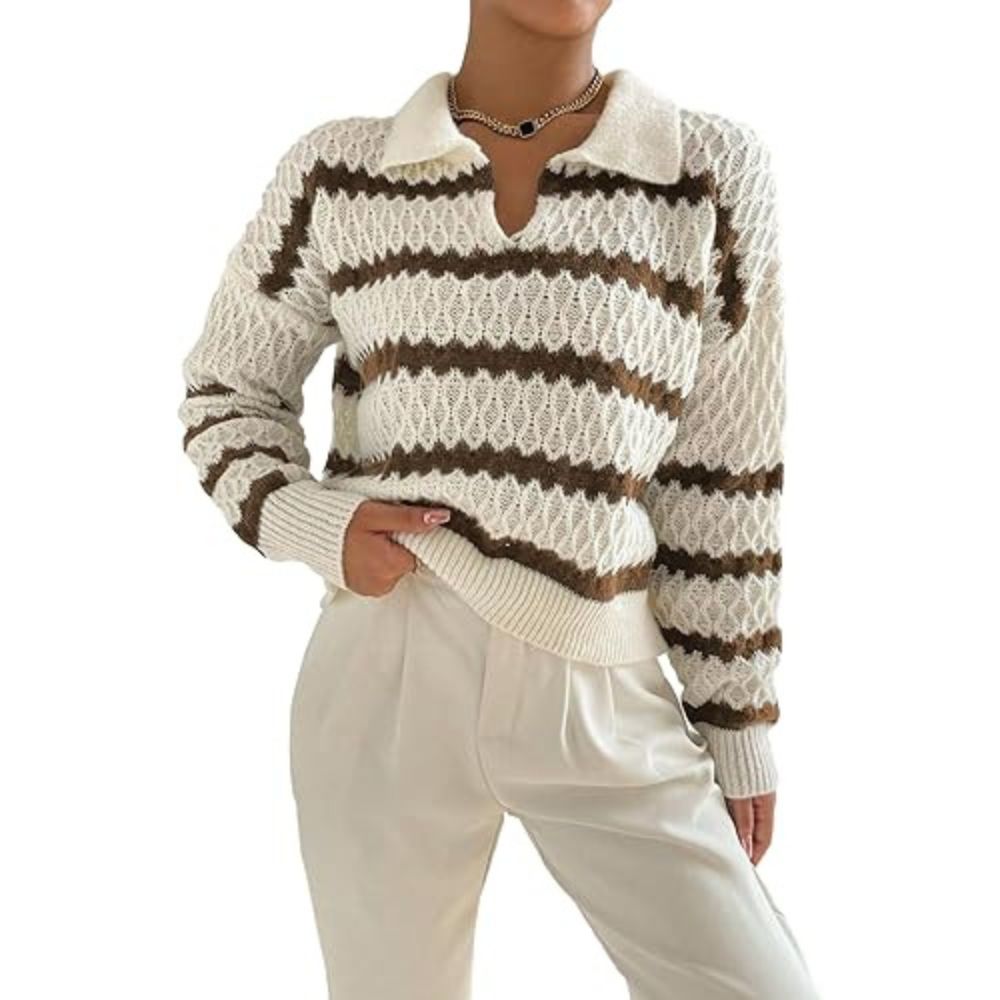 V-Neck Striped Knitted Sweater